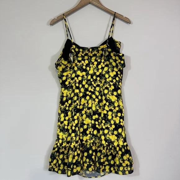 PARKER Erica Lemon Ruffle Mini Dress Black Yellow Size 6 - Picture 3 of 10